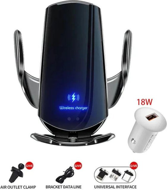 Magnetische kabellose Auto-Ladestation mit Infrarot-Induktion und automatischer Halterung für iPhone und Xiaomi, 30W, Schwarz - Bild 1