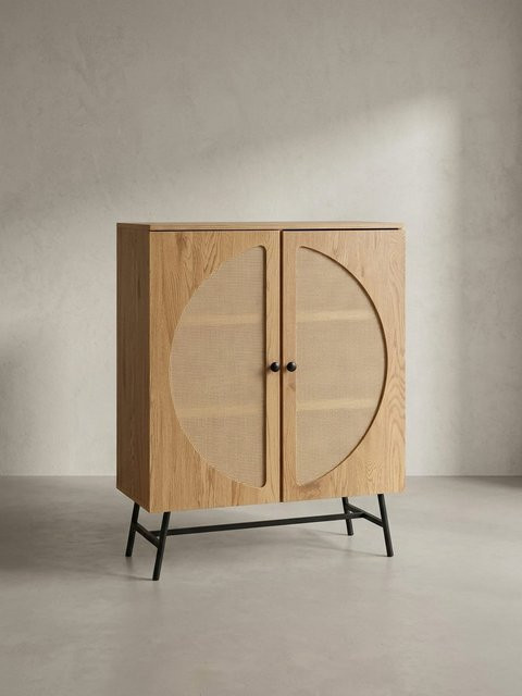 KADIMA DESIGN Sideboard in Eiche-Dekor und Rattan mit 2 Türen, Farbe: Braun, B/H/T: 103 x 80 x 39 cm - Bild 1