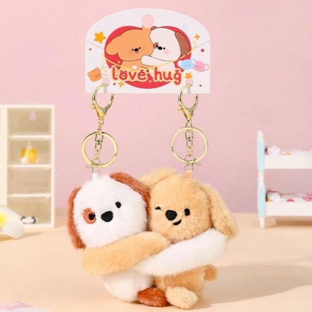 Linyi toy Schlüsselanhänger, Plüschtiere, Katze Hund, Damen, beige - Bild 1
