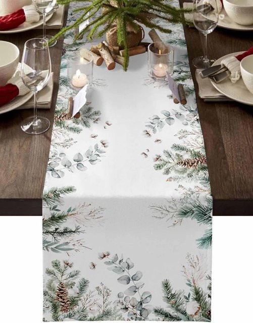 JMG Household Supplies Tischläufer aus Leinen mit Weihnachtsdesign in Weiß, B/L: 150 x 33 cm - Bild 1