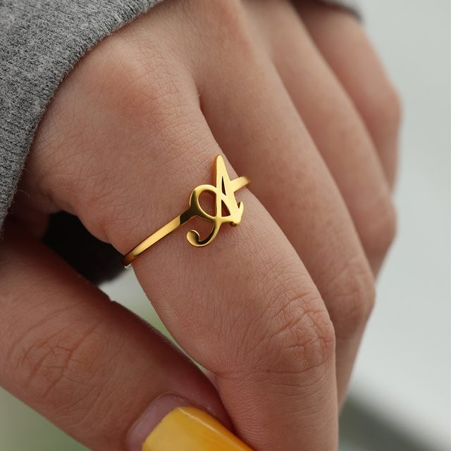 ICFTZWE Ring, Edelstahl, Gold, Damen, A-Z Brief - Bild 1
