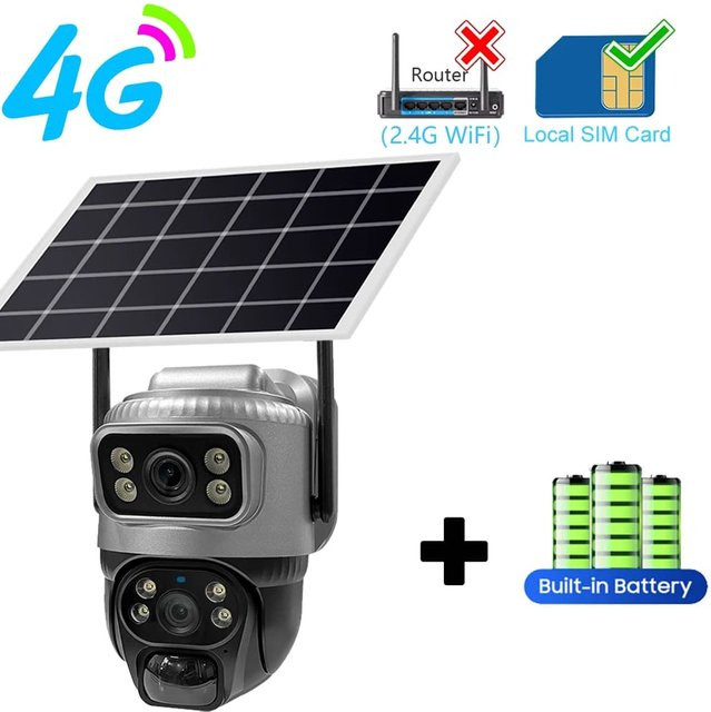 LS VISION Solarkamera 4K 8MP mit 4G und WIFI, Dual Lens mit Dual Screen, Nachtsicht und PIR Bewegungserkennung, Grau - Bild 1