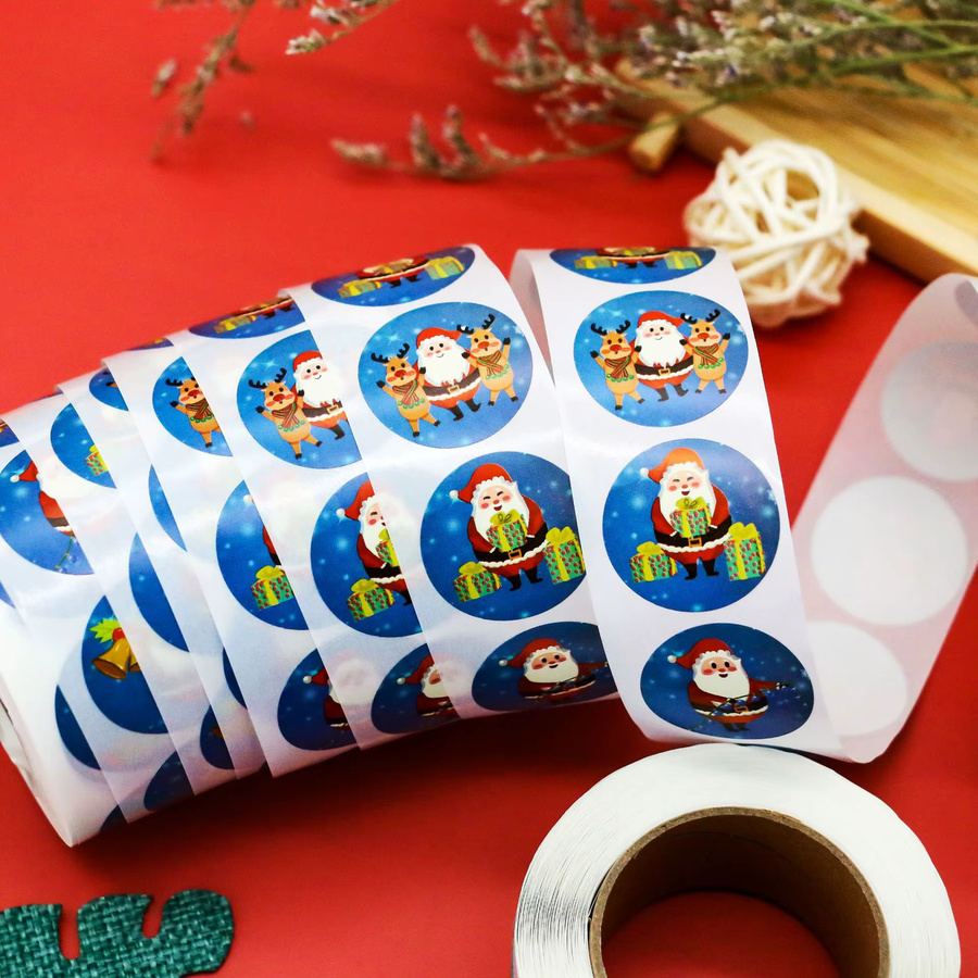 500 Stück TYFYO Frohe Weihnachten Aufkleber, runde Weihnachtsanhänger in Multicolour, Durchmesser: 2,5 cm - Bild 3