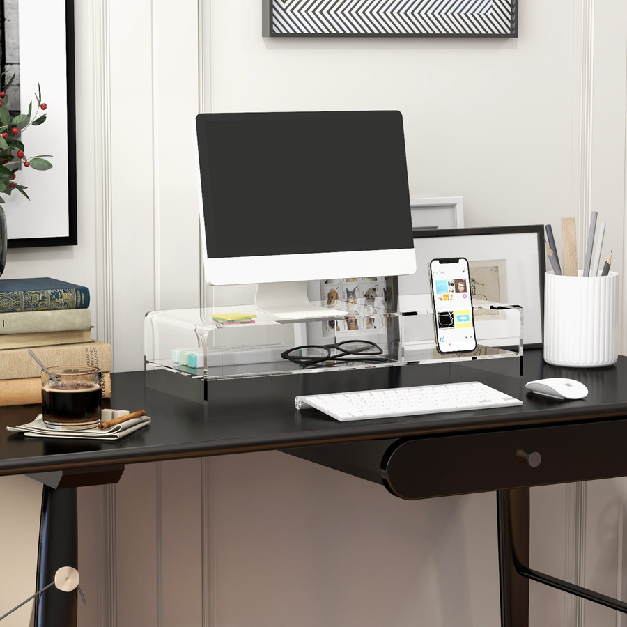 HOMCOM Monitorständer aus Acryl in Transparent für Monitore bis 24 Zoll und Laptops bis 5kg mit Staufach B/T/H: 50,8 x 19 x 12 cm - Bild 2