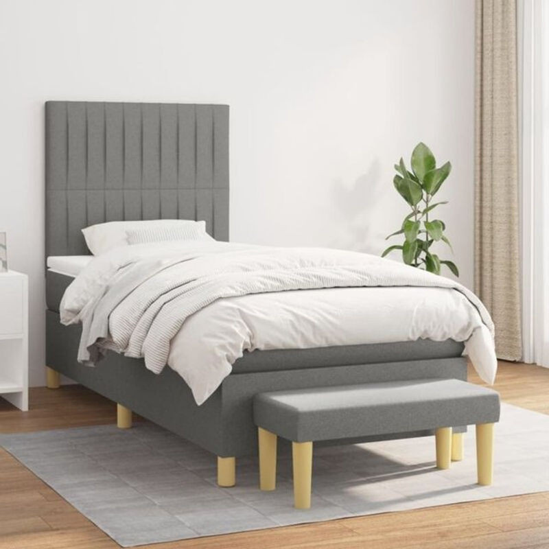 Vidaxl Boxspringbett mit Matratze in Anthrazit und Grau aus Stoff, B/T: 100 x 200 cm - Bild 1