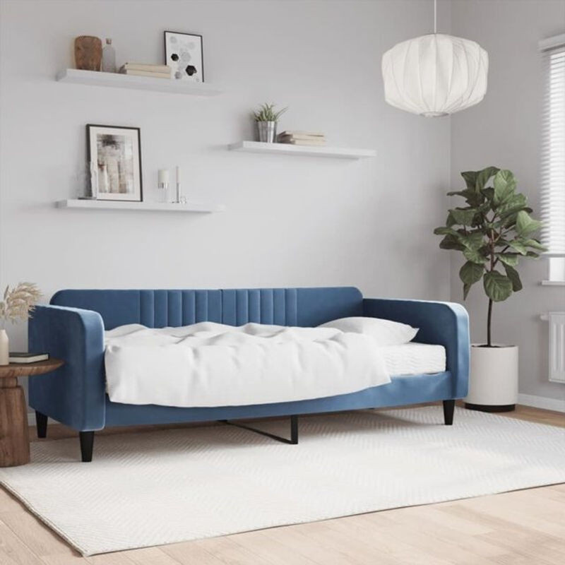Vidaxl Polsterbett Tagesbett mit Matratze aus Samt und Metall in Blau, B/T: 90 x 200 cm - Bild 1