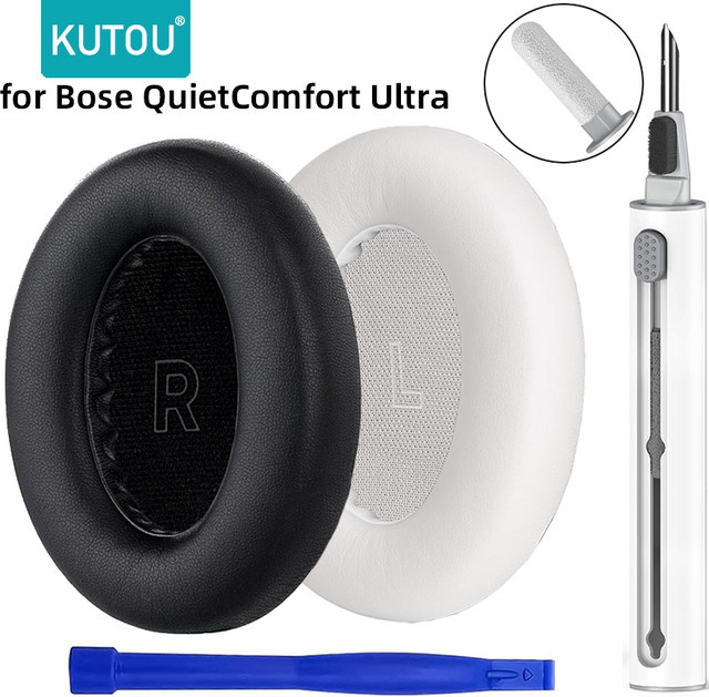 KUTOU Ersatz-Ohrpolster aus Leder und Soft Foam für Bose QuietComfort Ultra QC Ultra Kopfhörer in Schwarz oder Grau - Bild 1