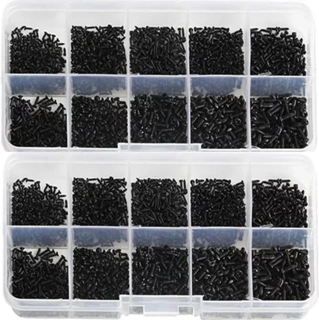 1000 Stück selbstschneidende Nylon-Schrauben in Schwarz, kleine Phillips-Flachkopf-Schrauben für Laptop und Computer (M1, M2, M1,4, M1,7) - Bild 1