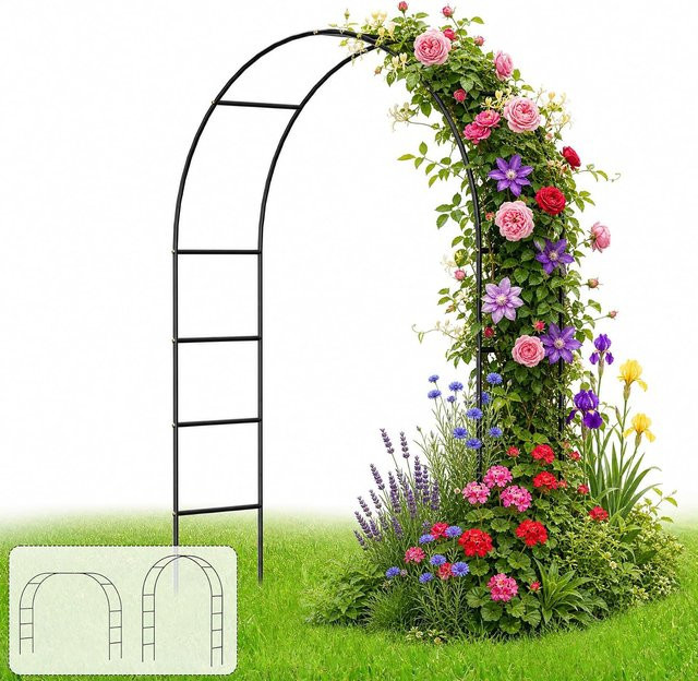 Forever Speed Gartenbogen aus pulverbeschichtetem Stahl in Schwarz zur Unterstützung von Kletterpflanzen, H x B x T: 240 x 140 x 38 cm - Bild 1