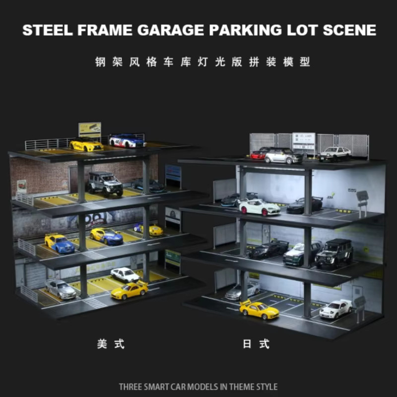 TimeMicro&MoreArt Amerikanische Stahlrahmen-Garage Leichtversion Montageszene, 1:64 - Bild 2