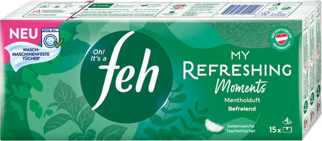 Feh My Refreshing Moments Mentholduft Taschentücher, 4-lagig, 15 Stück, grün - Bild 1
