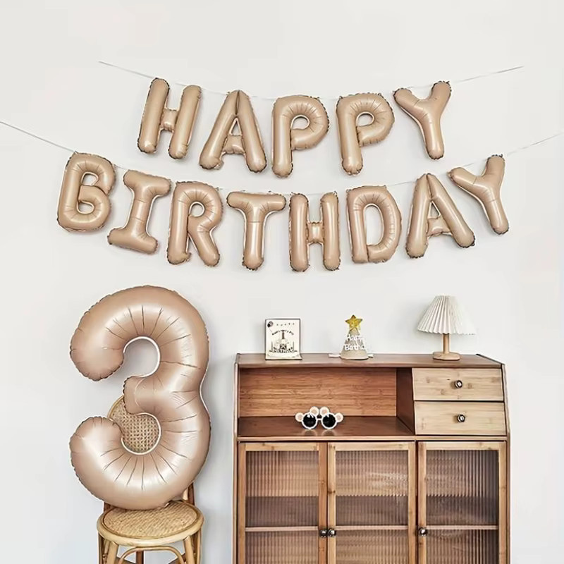 Happy Birthday Buchstabenballons in Beige und Braun im Boho-Stil, Höhe: 40,6 cm - Bild 2