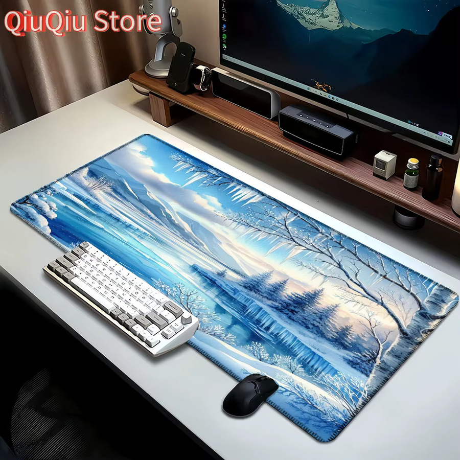 Potdemiel Mauspad XXL Schneeszene Blau – Große Gaming-Schreibtischunterlage aus Gummi für PC und Büro - Bild 3