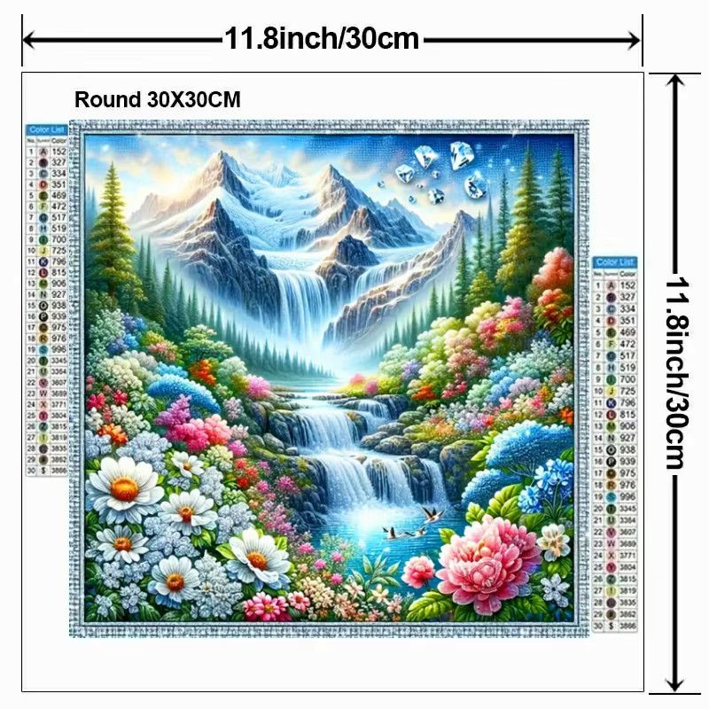 Potdemiel Diamond Painting Set Landschaft mit Wasserfall und Bergmosaik als DIY Kunstwerk mit voll runden Strasssteinen - Bild 2