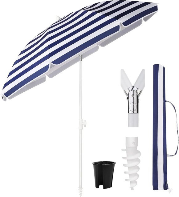 Sekey Sonnenschirm mit UV50+ Schutz, Balkonschirm Blau-weiß Gestreift, Durchmesser: 180 cm - Bild 1