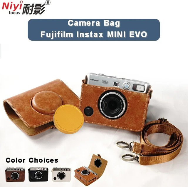 Fujifilm Instax MINI EVO Kameratasche aus PU-Leder in Gold und Braun - Bild 1