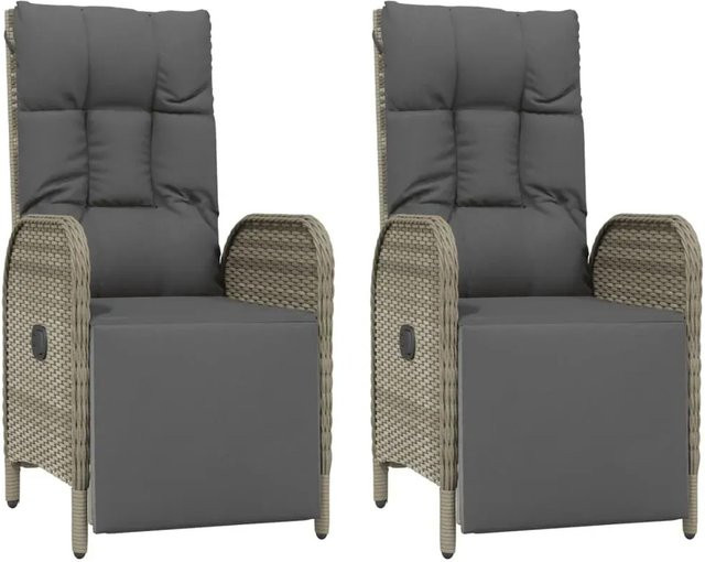 Set aus 2 vidaXL Garten-Relaxsesseln aus Poly-Rattan in Grau mit wetterfesten Kissen und Armlehnen - Bild 1