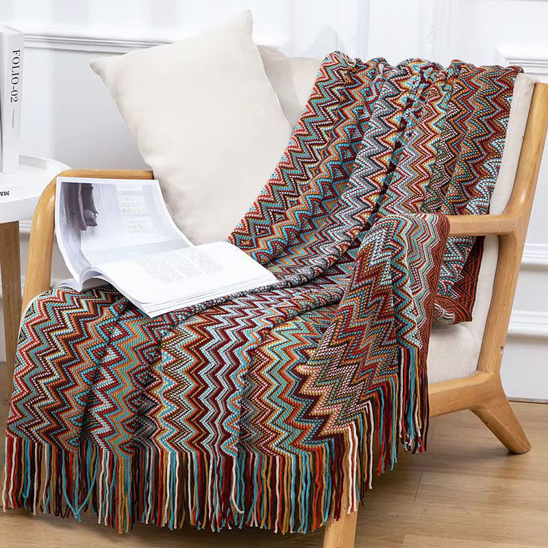 Blaue Strickdecke im nordischen böhmischen Stil für Sofa und Wohnzimmer - Bild 3