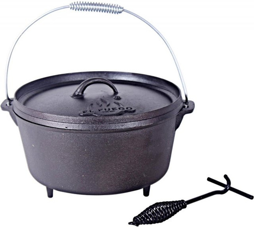 El Fuego Dutch Oven aus Gusseisen in Schwarz mit 5,64 Litern Volumen