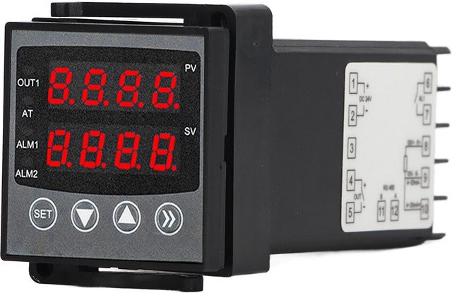 Painter Digitaler Temperaturregler mit Alarm und PID-Regelung, Thermostat mit Doppelanzeige, DC 24 V, Schwarz - Bild 1