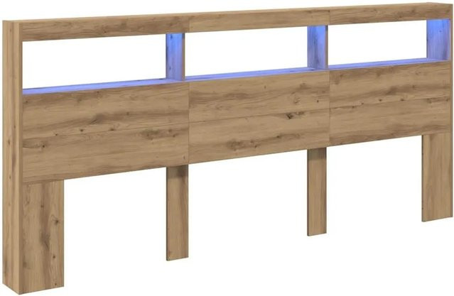 vidaXL Kopfteil Artisan-Eiche in Braun mit integrierter Beleuchtung und USB-Ladeanschluss, B/T/H: 220 x 17 x 102 cm - Bild 1