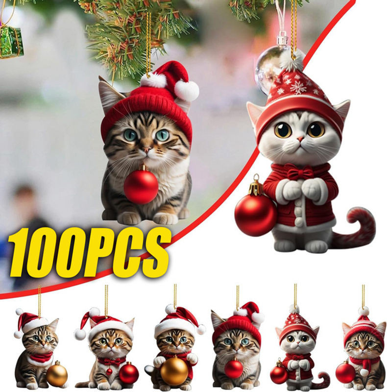Niedlicher Weihnachts-Katzenanhänger aus Kunstharz als mehrfarbige Tier-Dekoration für den Weihnachtsbaum oder das Auto - Bild 1