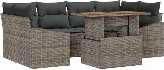 7-tlg. vidaXL Garten-Sofa-Set in U-Form aus grauem Poly-Rattan mit integriertem Stauraum und Polsterkissen - Bild 1
