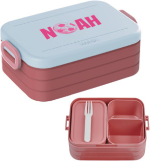 Mepal Bento Brotdose Rosa Fußball mit Trennfächern und Besteck, personalisierbar mit Namen und Foto - Bild 1