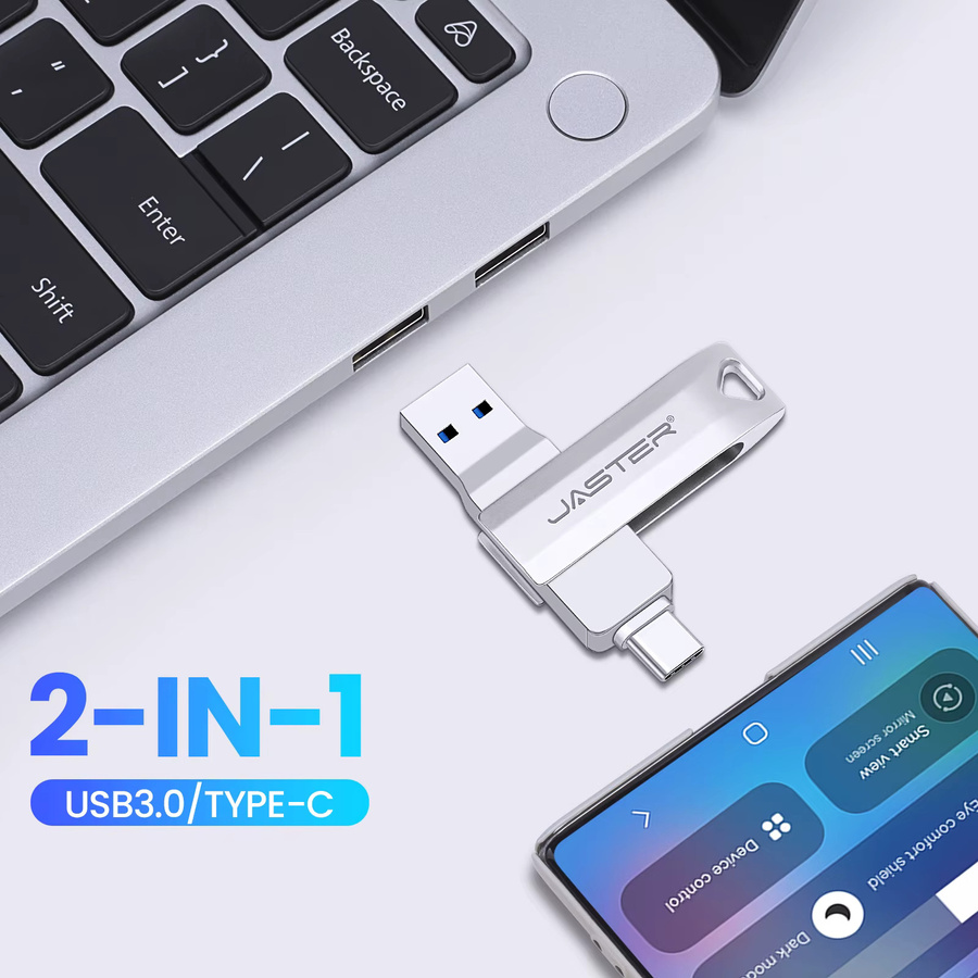 JASTER 2 in 1 USB 3.0 Typ-C Flash-Laufwerk 256 GB in Silber - Bild 2