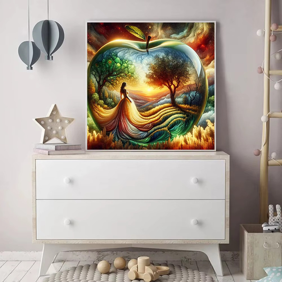 Momoart Diamant-Mosaik Hauslandschaft mit Turm und Baummuster, Strass-Gemälde für Erwachsene und Anfänger, Multicolour - Bild 3