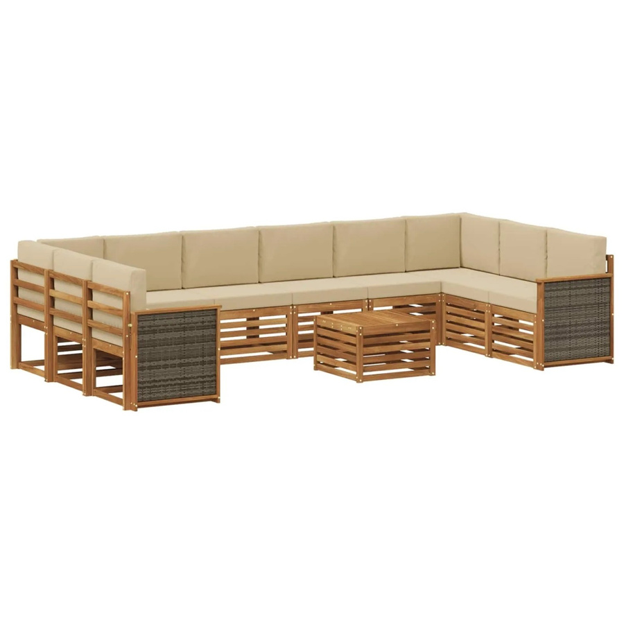 vidaXL Outdoor-Sofagarnitur in L-Form aus Akazienholz mit 8 Kissen in Natur-beige - Bild 2