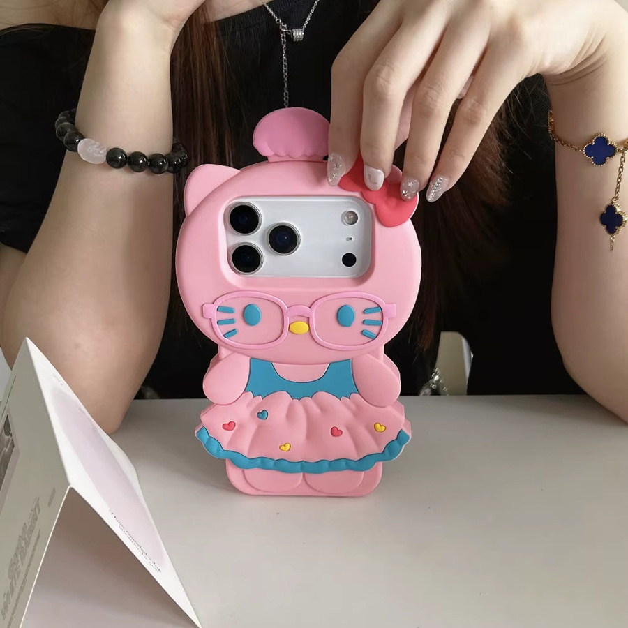 Sanrio Hello Kitty Silikon-Handyhülle in Weiß mit 3D Cartoon Design für iPhone 17 16 15 14 13 Pro Max Plus Pro Stoßfeste Schutzhülle - Bild 2