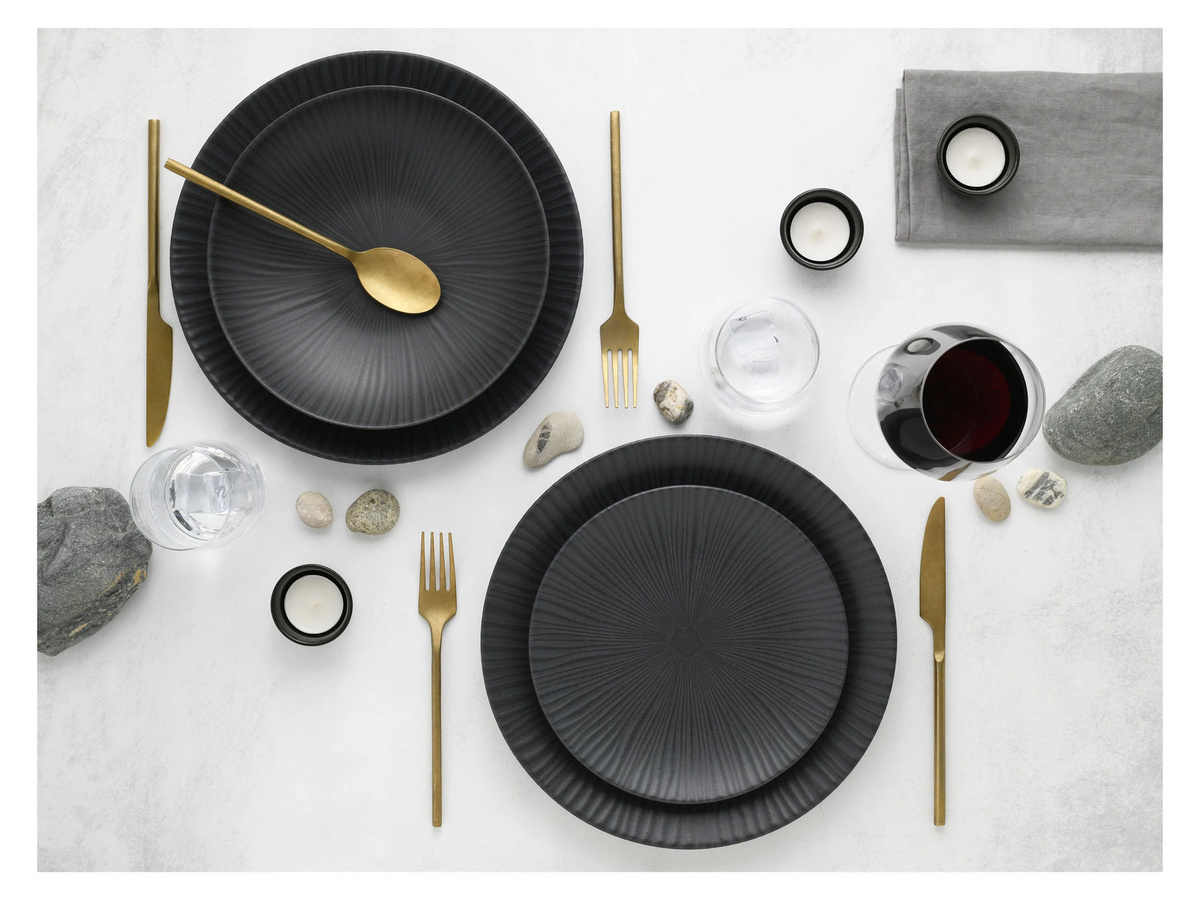 CreaTable Tafelservice Vesuvio aus Steinzeug, 12-teilig, Schwarz und Grau - Bild 3