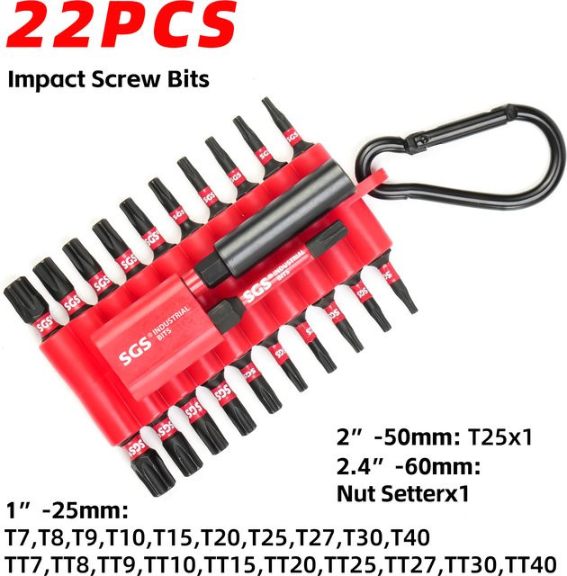 22-teiliges schlagfestes Schraubendreher-Bit-Set aus S2-Stahl in Industriequalität mit T7-T40 und Tt7-Tt40 Bits sowie Universalgriff für 1/4 Zoll - Bild 1
