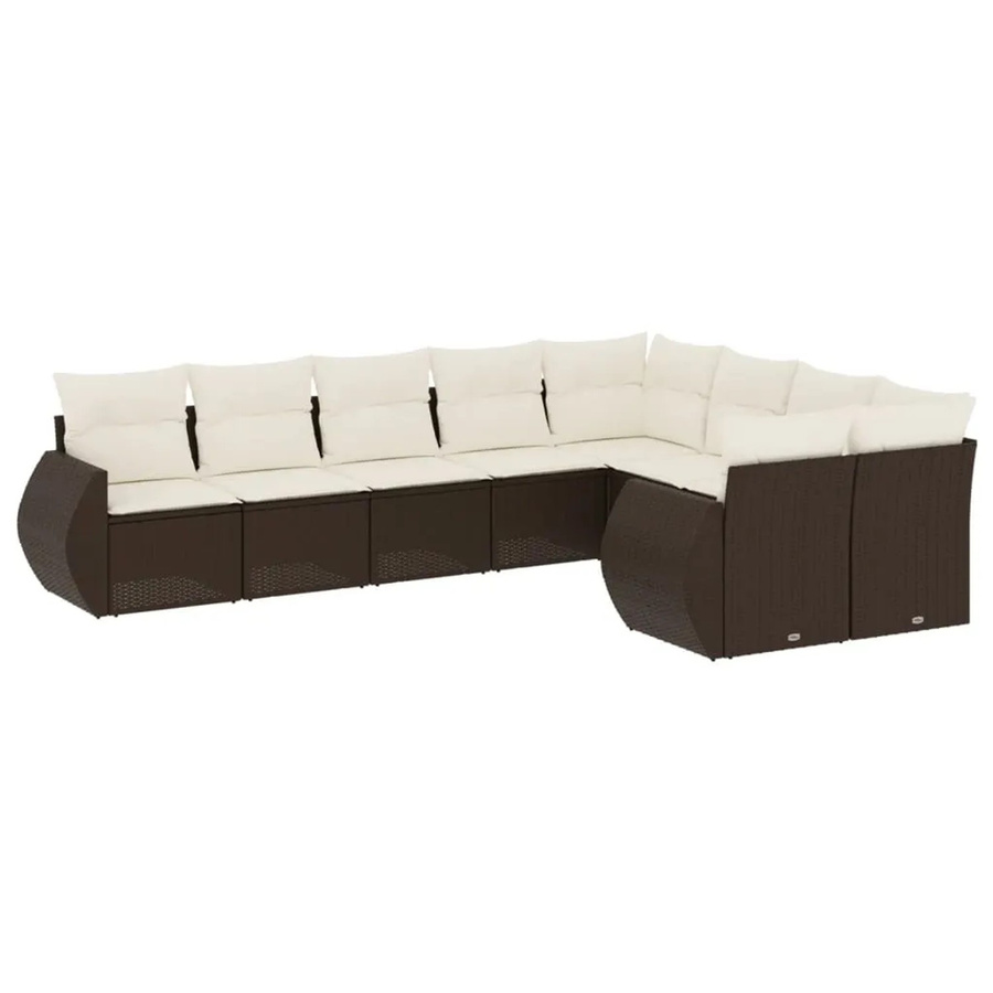 vidaXL 9-teilige Garten-Sofagarnitur in L-Form aus braunem Poly-Rattan mit cremeweißen Kissen und Stauraum - Bild 2