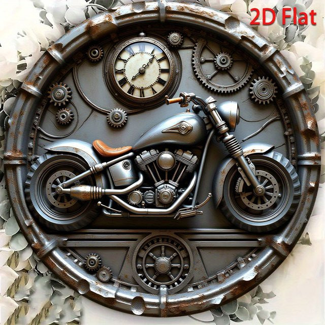 CIFBUY Vintage Motorrad Wanduhr aus Eisenmetall in Grau, Industrieller Stil, Geräuschlos, Durchmesser: 20,32 cm - Bild 1