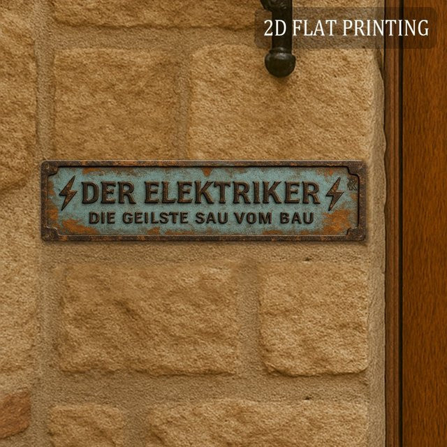 HELLOYOUNG Aluminium-Wandschild Elektriker Humor im Vintage-Stil, rechteckiges Metallschild für den Garten, B: 40 cm, H: 10 cm, T: 1 cm - Bild 1