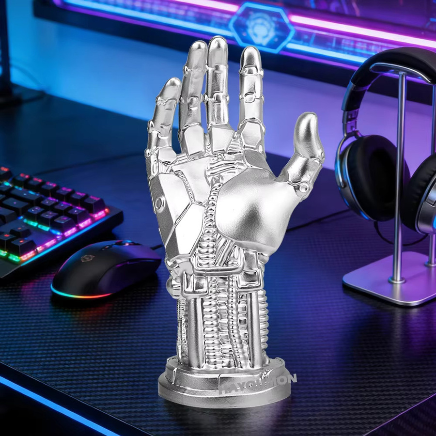 Pogopirate Cyberpunk Roboterarm Controller-Halterung für PS4 PS5 und Xbox in Silber als moderne Desktop-Dekoration - Bild 3