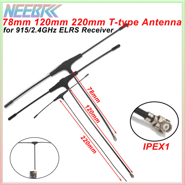 NeebRC T-Typ ELRS Antenne 915 MHz 2,4 G Schwarz IPEX 1 für FPV Drone TBS Crossfire FRSKY R9 ELRS Nano Empfänger Längen: 78 mm, 120 mm, 220 mm - Bild 1