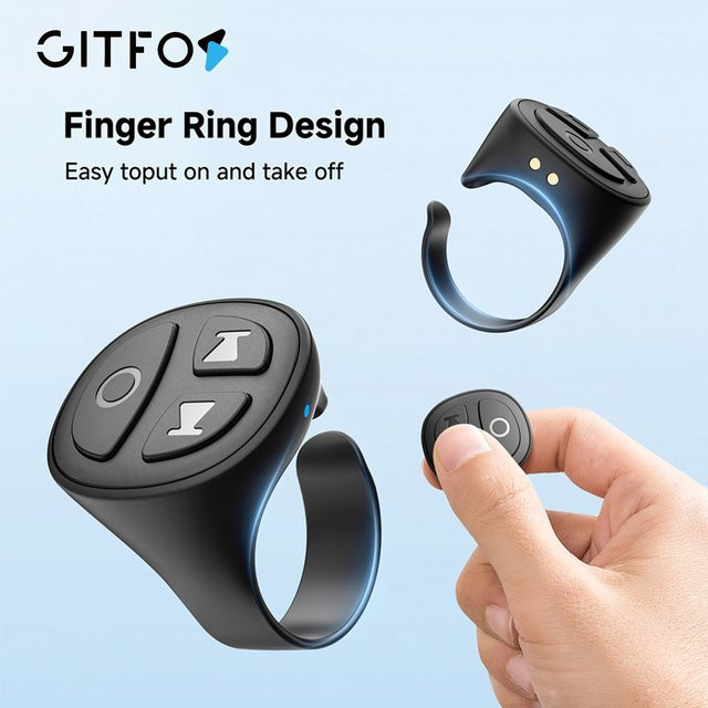 GITFOS Scrolling Ring Kabelloser Finger-Shutter Bluetooth Handy-Controller in Schwarz - Bild 1