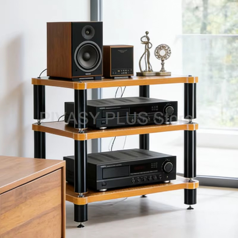PIVASY HiFi-Audio-Rack in Braun für Heimkino, DJ und Studio mit 25 mm starken Regalböden und hoher Tragfähigkeit - Bild 4