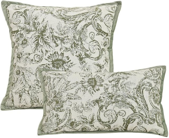 JMG Clothing Kissenbezug aus französischer Chenille und Jacquard-Samt in Grün mit floralem Design, B/H: 30 x 50 cm - Bild 1