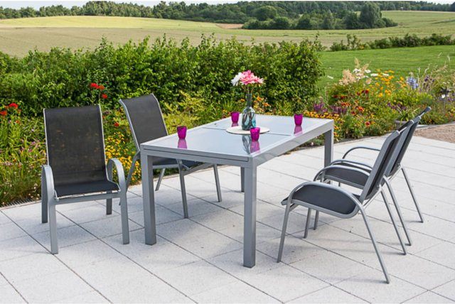 Merxx Tischgruppe Amalfi 5-tlg. Gartenmöbel-Set aus Aluminium in Schwarz, B/T: 160 bis 220 x 90 cm - Bild 1