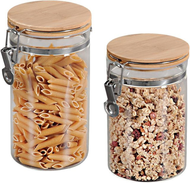 Kesper Aufbewahrungsglas Set aus Glas mit Bambusdeckel, 2er-Set, transparent, luftdicht und auslaufsicher - Bild 1