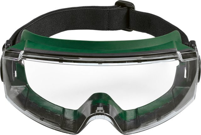 PARKSIDE® Arbeitsschutzbrille Full Vision mit Gummiband in Grün und Orange, klar, EN 166 - Bild 1