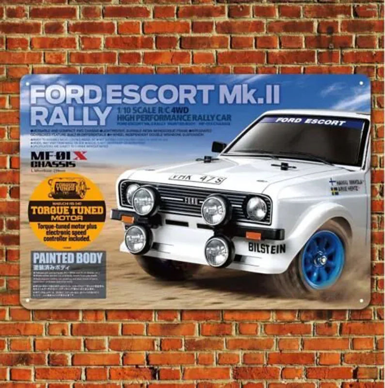 Tamiya Vintage RC-Auto Metallposter Escort Rally MF01 Boxart Wanddekoration mehrfarbig - Bild 1