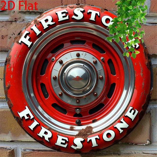 Firestone Tire Vintage Metall-Wandschild in Rot, quadratisches Aluminiumschild für Deko, B/H: 20,3 x 20,3 cm - Bild 1