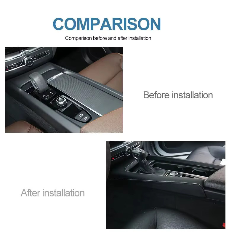 LINGLUYANG Zentrales Schaltpanel Leder-Dekorrahmen in Schwarz für Volvo XC60 2018-2025 und S60 V60 2020-2025 - Bild 4