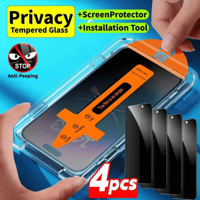 NNBILI 4er-Set Blickschutz-Displayschutzfolie mit Installationskit und Auto-Ausrichtungs-Set für iPhone 17 16 15 14 13 12 11 Pro Max Modelle - Bild 1