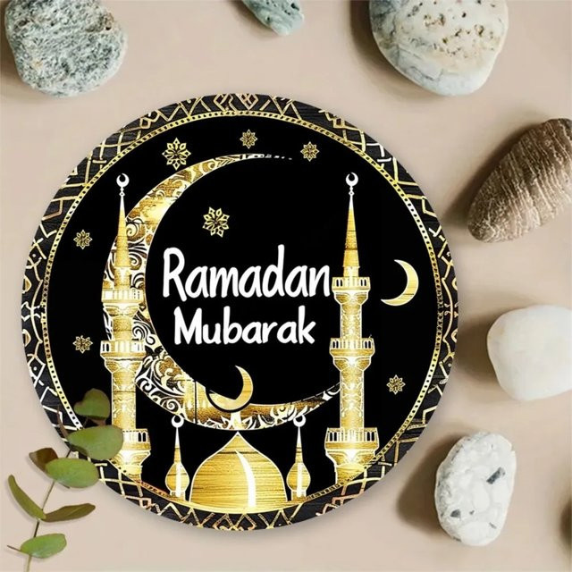 CIFBUY Islamische Wandkunst Ramadan Mubarak Metallschild in Gold, rund, Durchmesser: 19,81 cm - Bild 1
